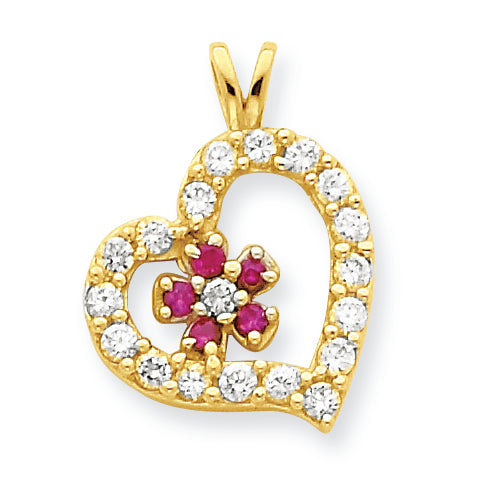10K Gold CZ Heart & Flower Pendant