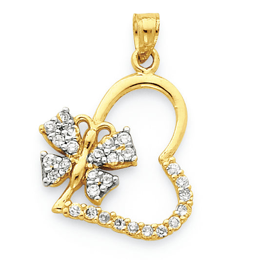 10K Gold CZ Butterfly Heart Pendant