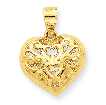 10K Gold Diamond-Cut Heart Charm