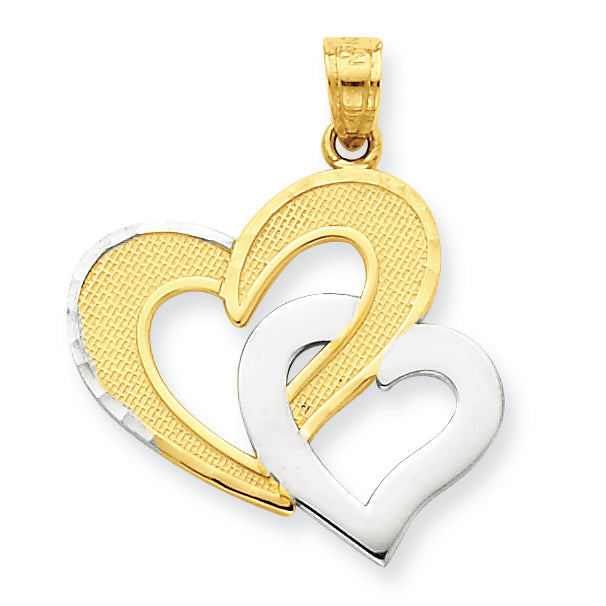 10K Gold & Rhodium Double Heart Pendant