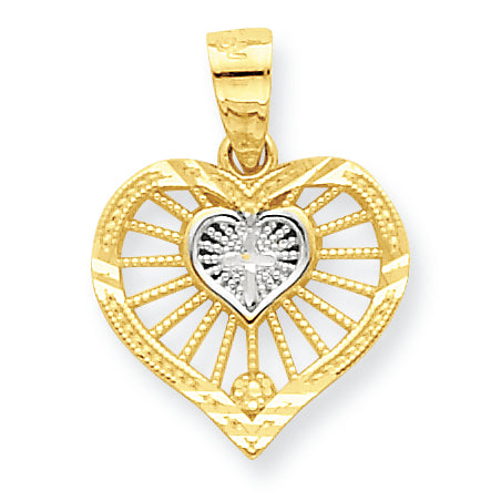 10K Gold & Rhodium Heart w/Cross Charm