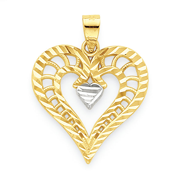 10K Gold & Rhodium Heart Pendant