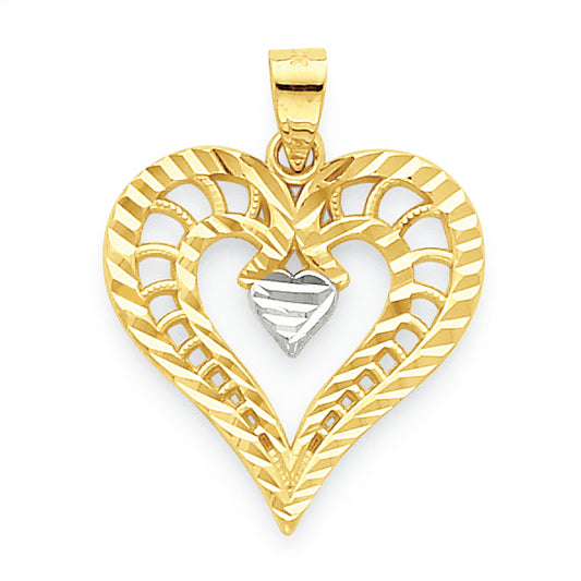 10K Gold & Rhodium Heart Pendant