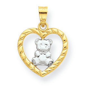 10K Gold & Rhodium Teddy Bear Heart Charm