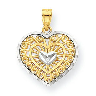 10K Gold & Rhodium Heart Charm