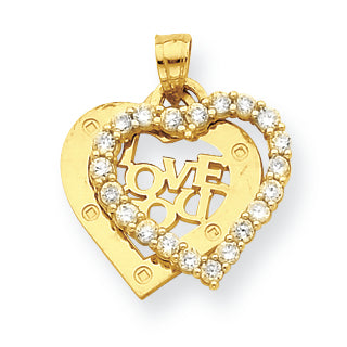 10K Gold CZ I Love You Heart Pendant