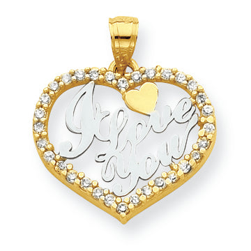 10K Gold & Rhodium I Love You CZ Heart Pendant