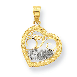 10K Gold & Rhodium Mom Heart Charm