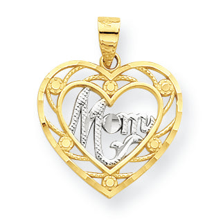 10K Gold & Rhodium Mom Heart Charm