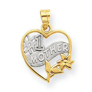 10K Gold & Rhodium #1 Mother Heart Charm