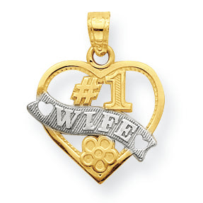 10K Gold & Rhodium #1 Wife Heart Charm
