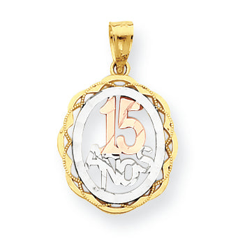 10K Gold Two-tone Sweet 15 Oval Pendant