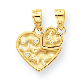 10K Gold Big Sis, Lil Sis Break-apart Heart Charm