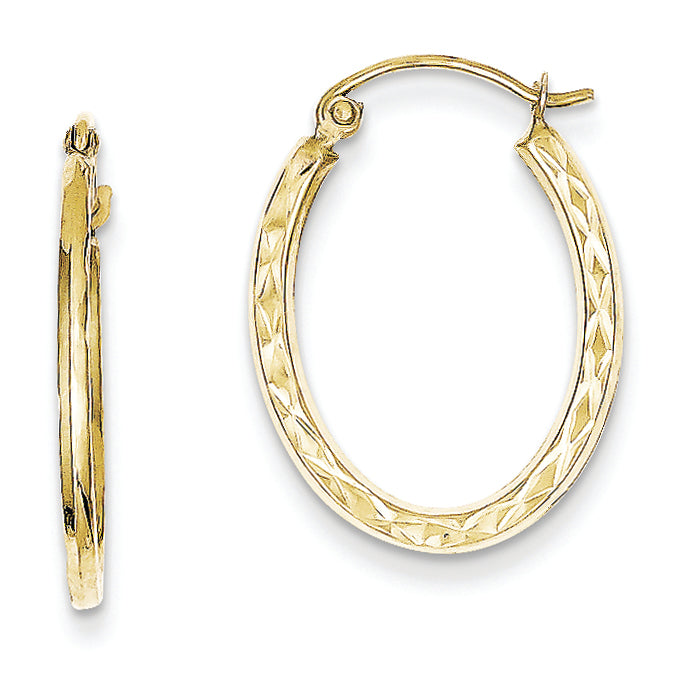 10K Gold Textured Hollow Oval Hoop Earrings