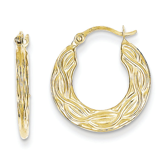 10K Gold Patterned Hollow Hoop Earrings