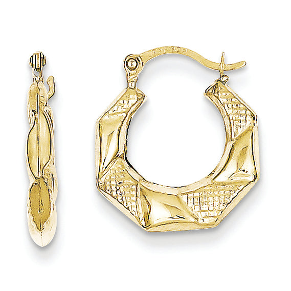 10K Gold Scalloped Textured Hollow Hoop Earrings