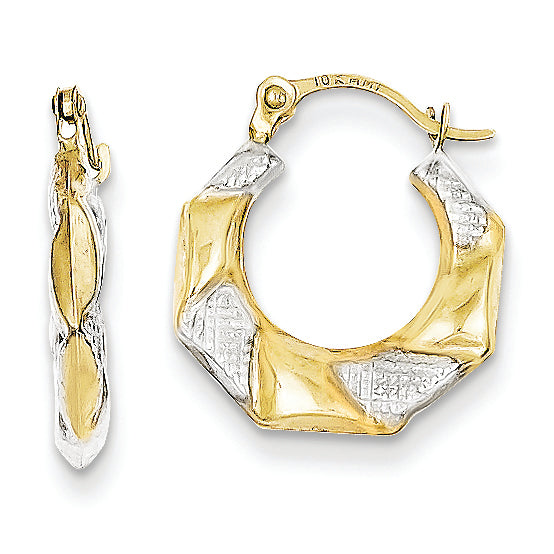 10K Gold & White Rhodium Scalloped Hollow Hoop Earrings