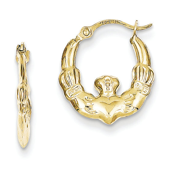 10K Gold Claddagh Hollow Hoop Earrings