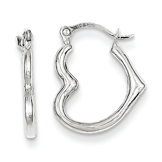 10K White Gold Hollow Heart Shaped Hoop Earrings