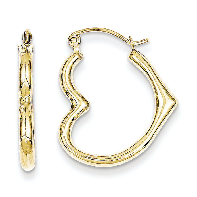 10K Gold Hollow Heart Shape Hollow Hoop Earrings