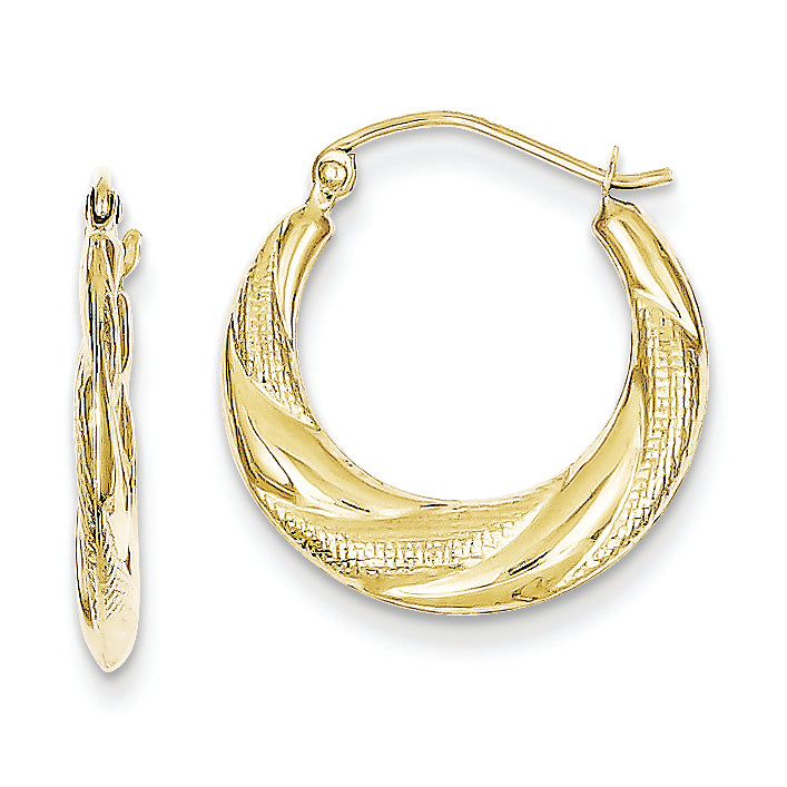 10K Gold Textured Scalloped Hollow Hoop Earrings