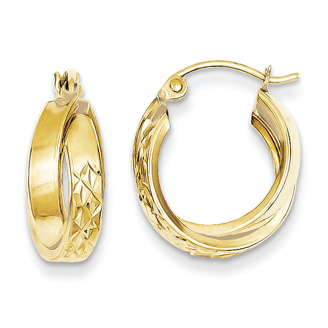 10K Gold D/C Square Tube Hoop Earrings