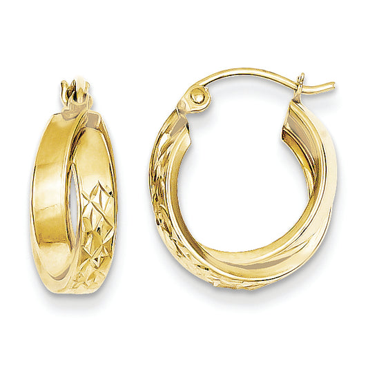 10K Gold D/C Square Tube Hoop Earrings