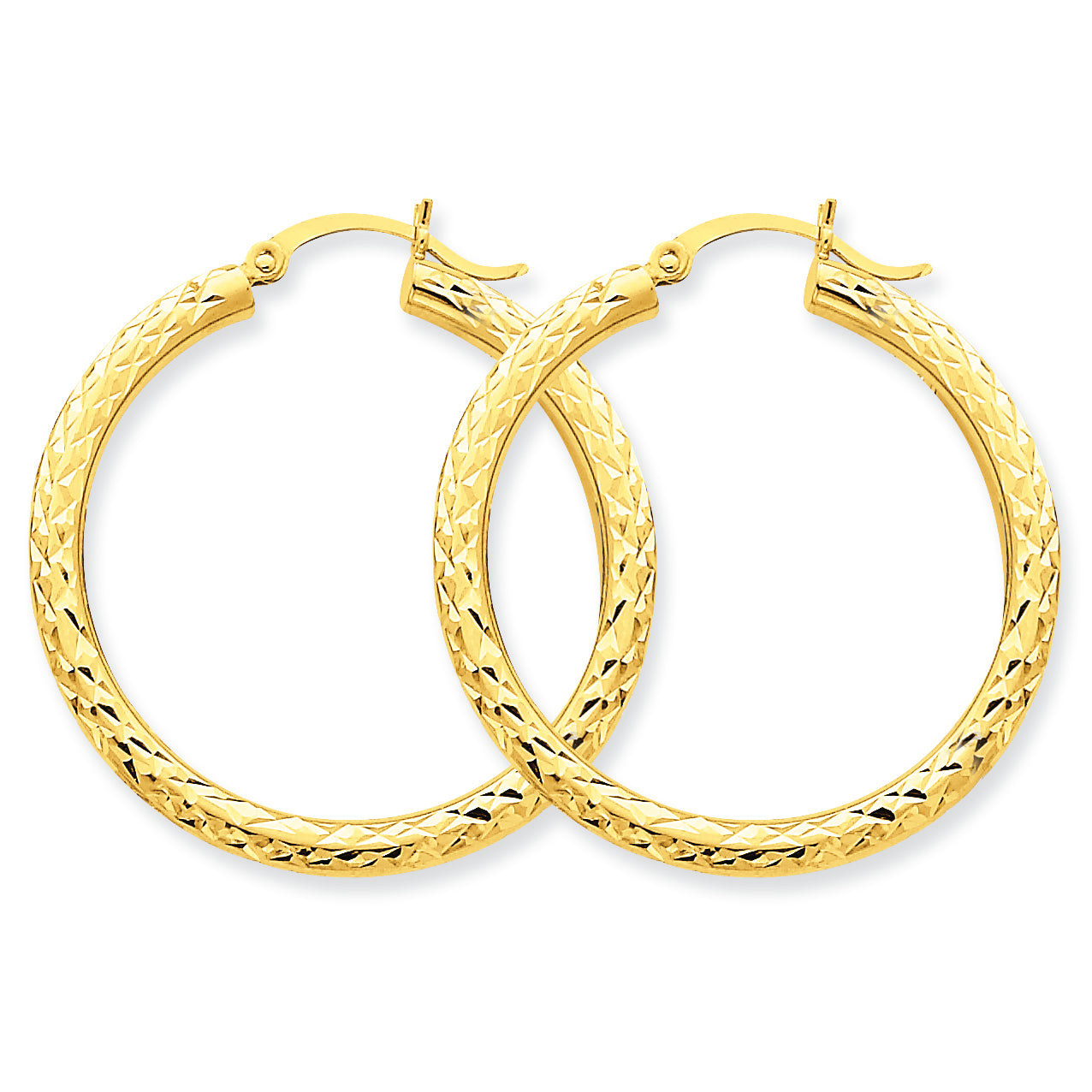 10K Gold Diamond-cut 3mm Round Hoop Earrings