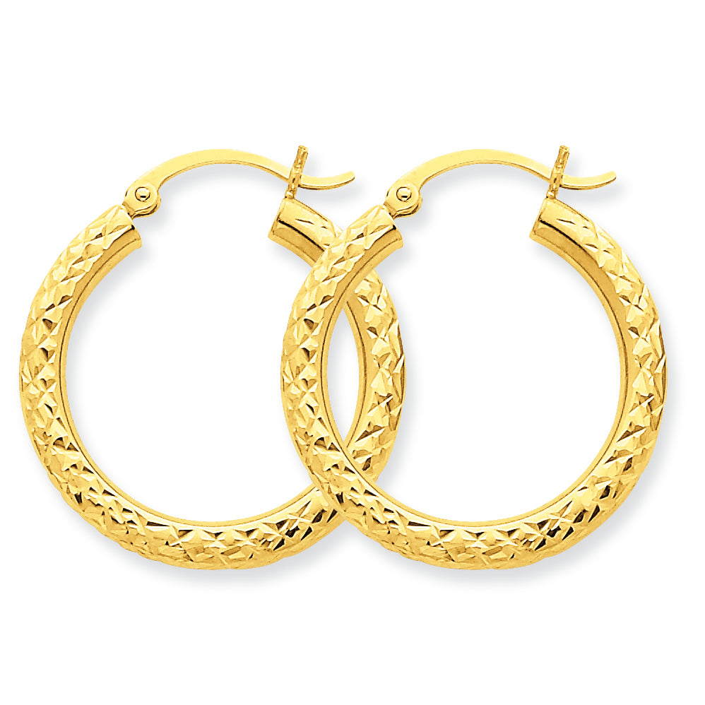 10K Gold Diamond-cut 3mm Round Hoop Earrings