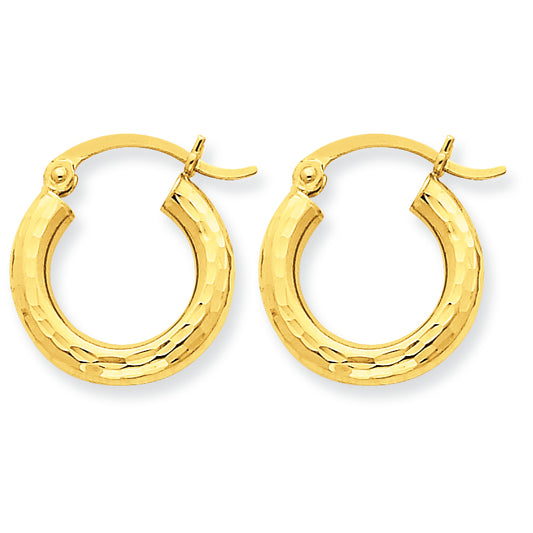 10K Gold Diamond-cut 3mm Round Hoop Earrings