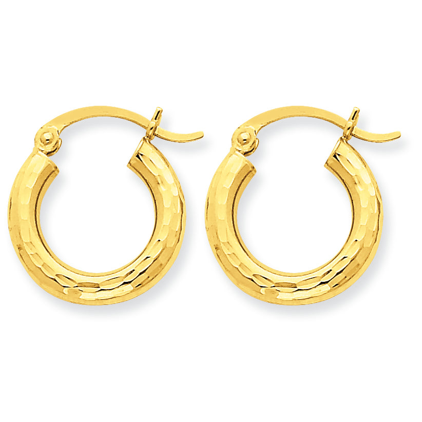 10K Gold Diamond-cut 3mm Round Hoop Earrings
