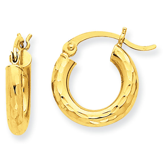 10K Gold Diamond-cut 3mm Round Hoop Earrings