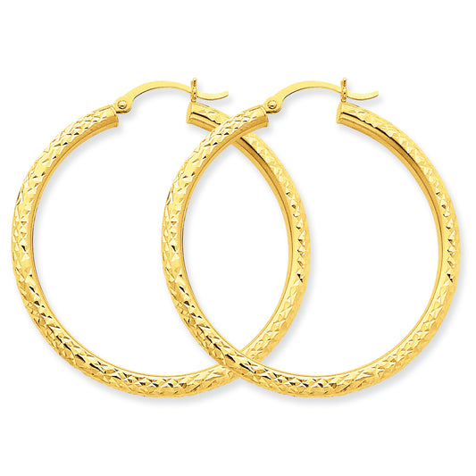 10K Gold Diamond-cut 3mm Round Hoop Earrings