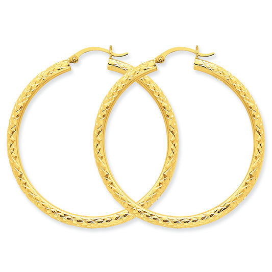 10K Gold Diamond-cut 3mm Round Hoop Earrings