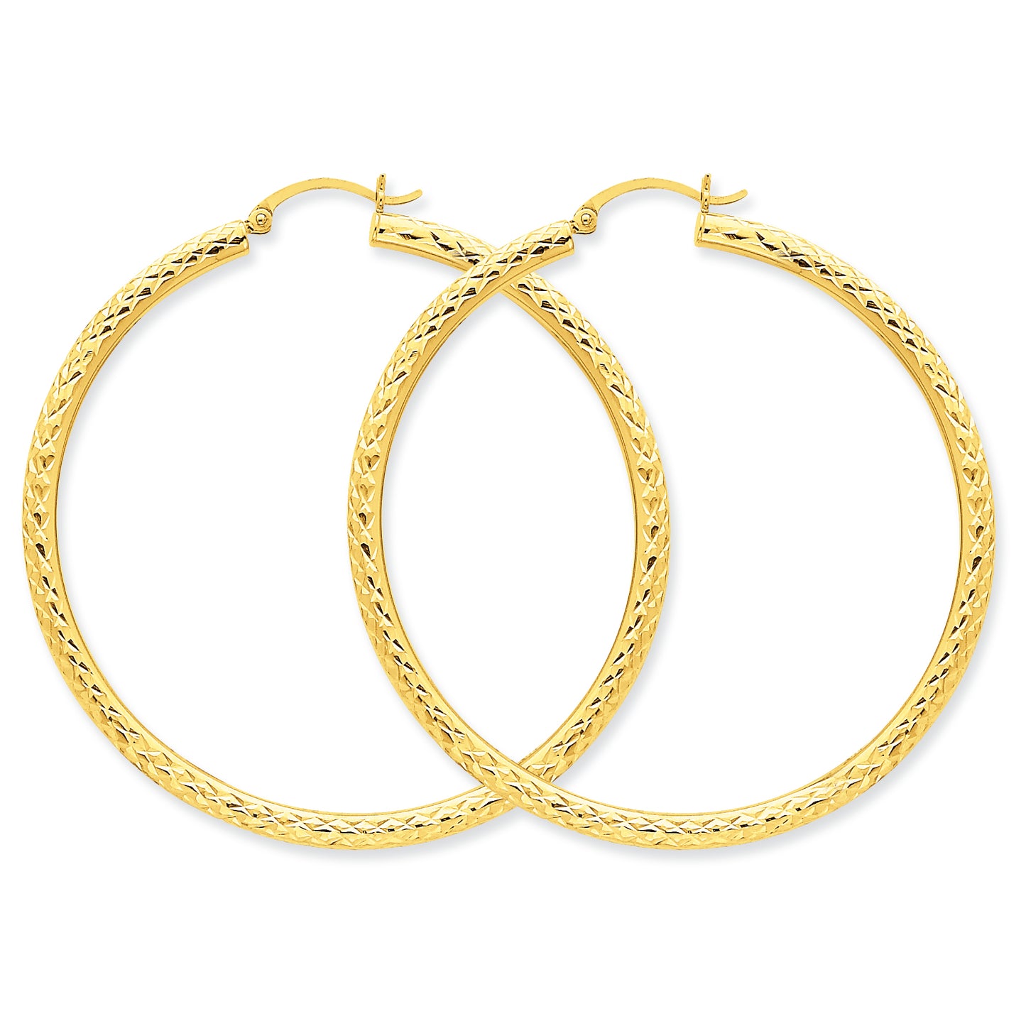 10K Gold Diamond-cut 3mm Round Hoop Earrings