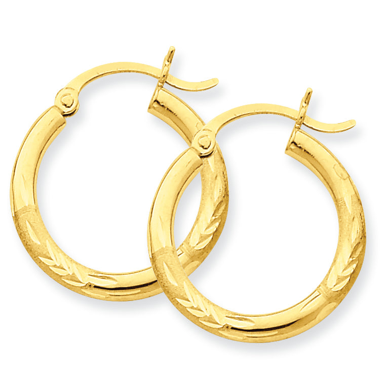 10K Gold Satin & Diamond-cut 3mm Round Hoop Earrings