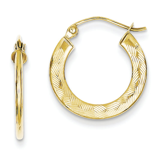 10K Gold Diamond Cut Patterned 18mm Hoop Earrings