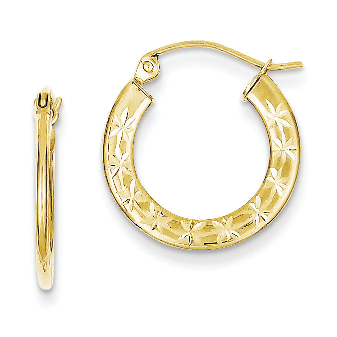 10K Gold 1.3x17mm Diamond Cut Hoop Earrings