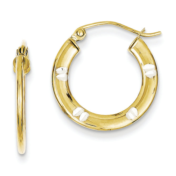 10K Gold & Rhodium Diamond Cut 18mm Hoop Earrings