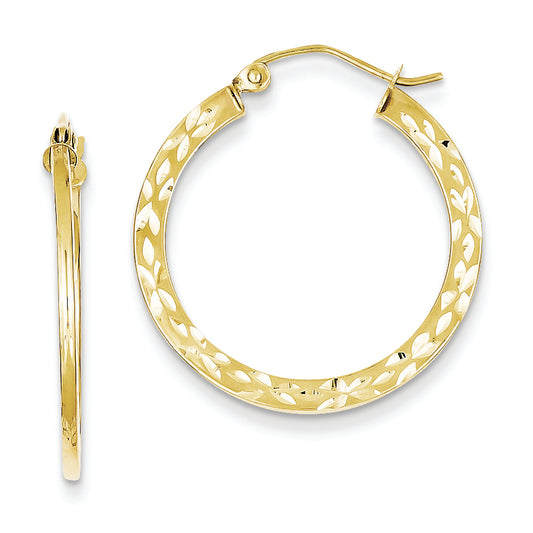 10K Gold Diamond Cut Hollow Hoop Earrings