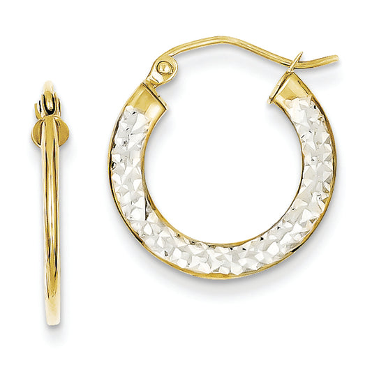 10K Gold & Rhodium 1-Sided Textured 18mm Earrings