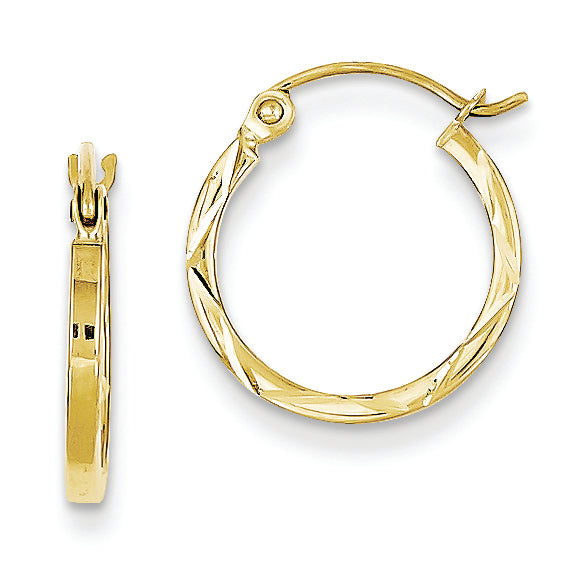 10K Gold 1.5x15mm Diamond Cut Hoop Earrings