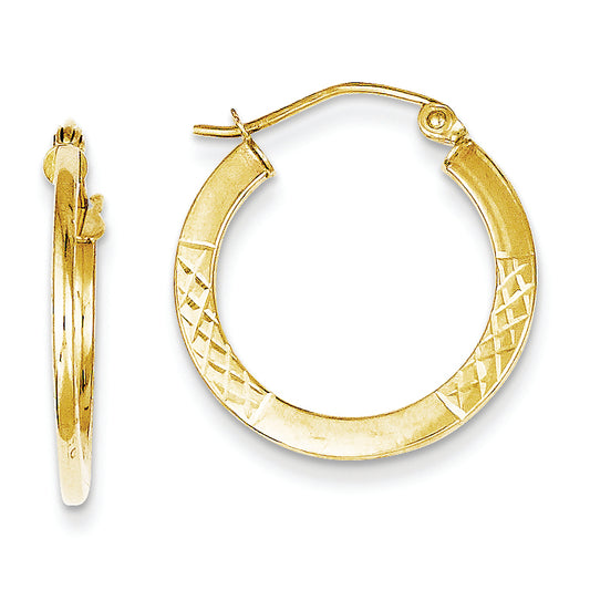 10K Gold Diamond Cut 2.5x20mm Hoop Earrings