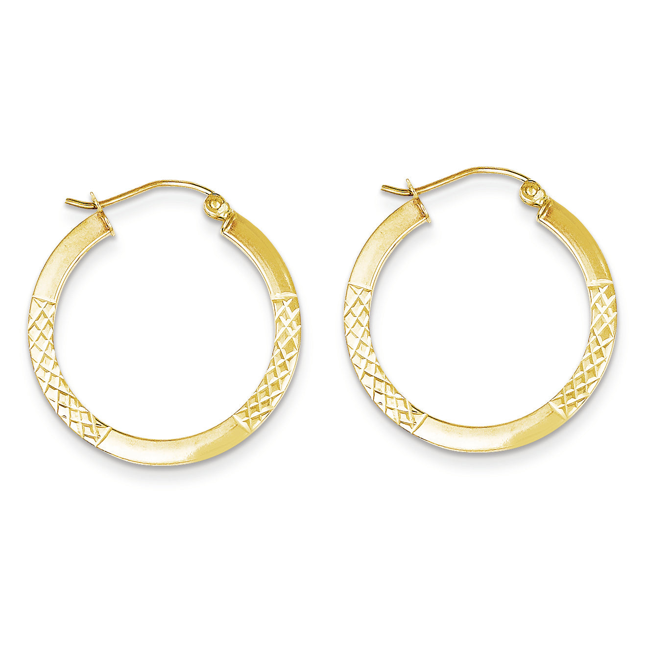 10K Gold Diamond Cut 2.5x25mm Hoop Earrings