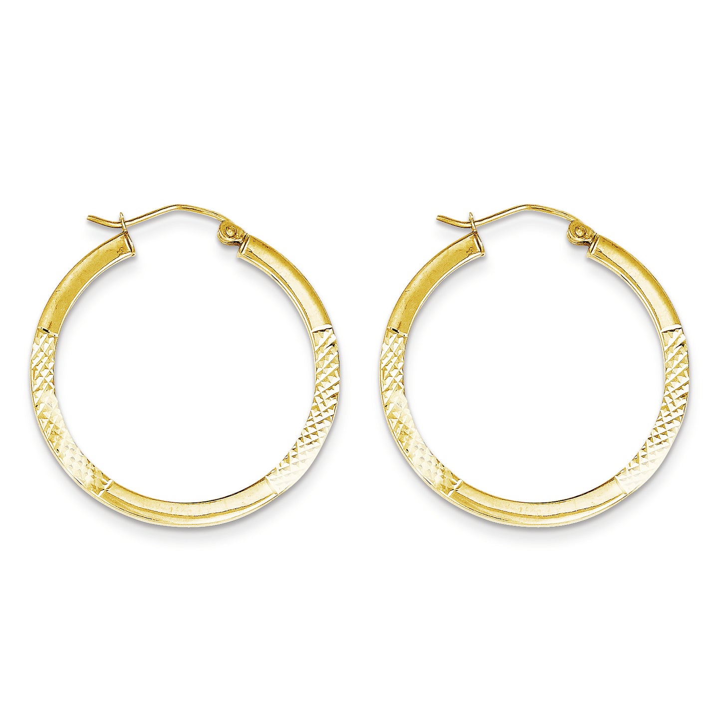 10K Gold Diamond Cut 2.5x30mm Hoop Earrings