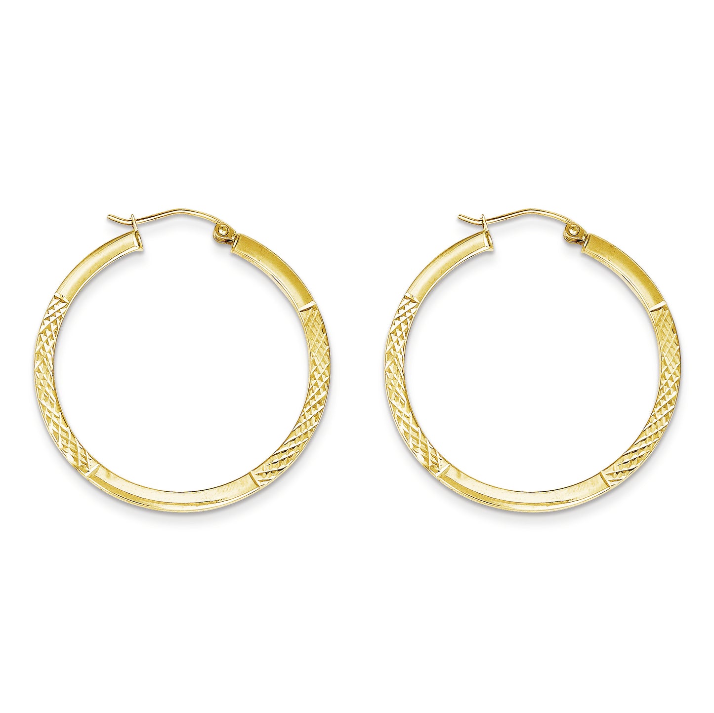 10K Gold Diamond Cut 2.5x35mm Hoop Earrings