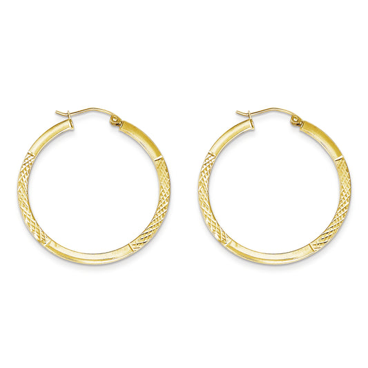 10K Gold Diamond Cut 2.5x35mm Hoop Earrings