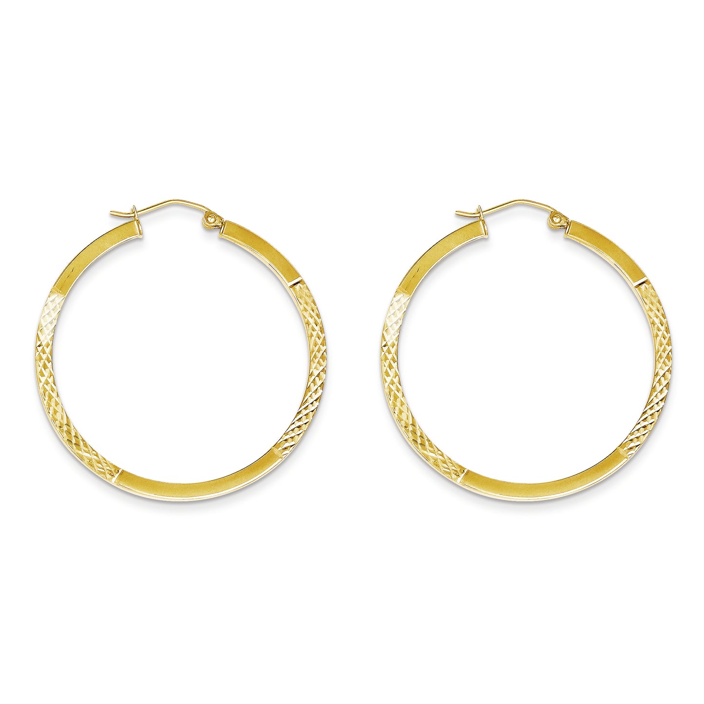 10K Gold Diamond Cut 2.5x40mm Hoop Earrings