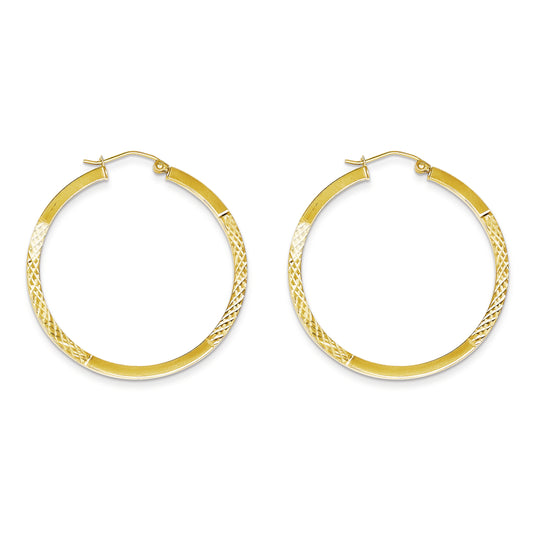 10K Gold Diamond Cut 2.5x40mm Hoop Earrings