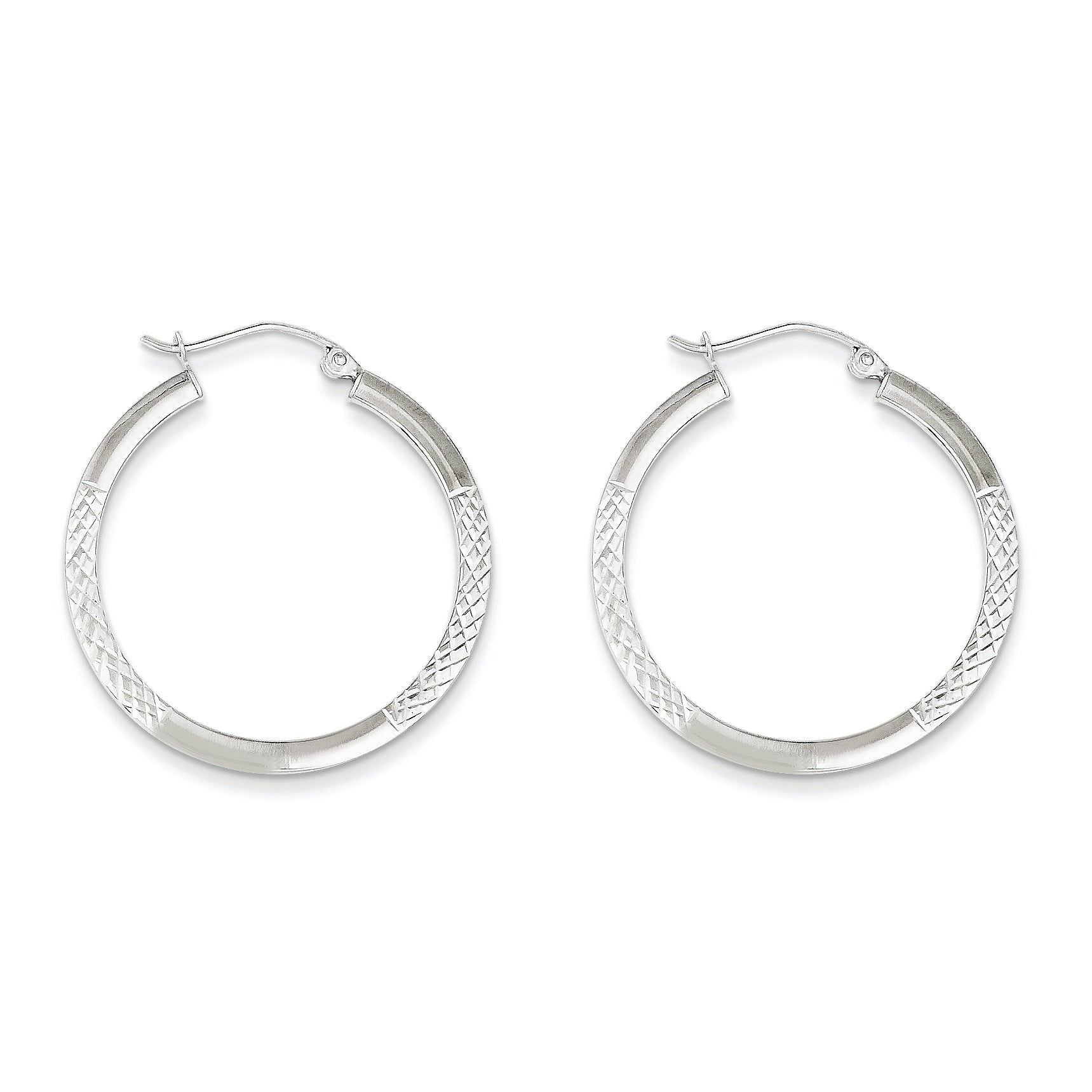 10K White Gold Diamond Cut 2.5x20mm Hoop Earrings